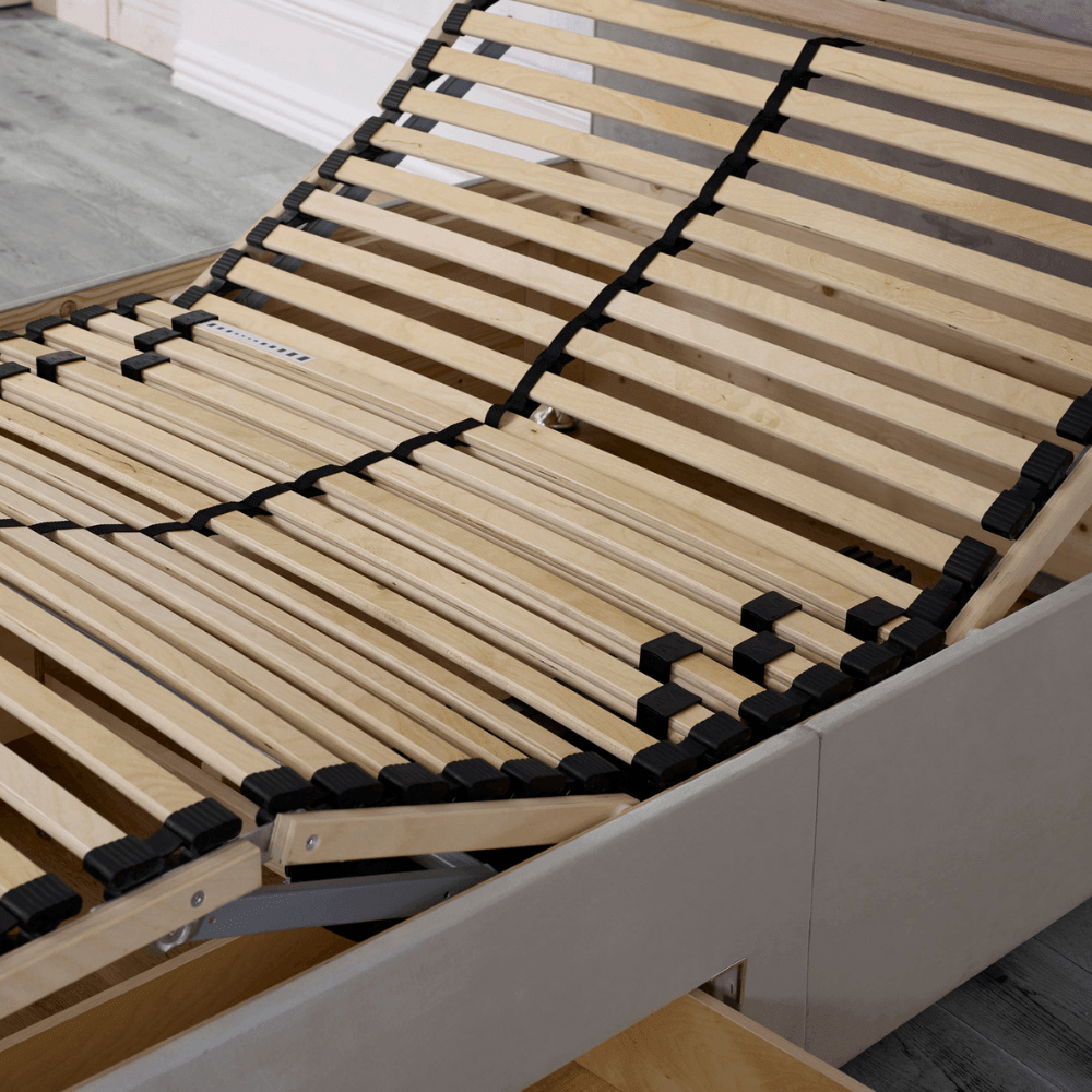 highgrove-beds-natural-1000-adjustable-electric-bed-no-mattress adjustable bed frame and base without a mattress on.
