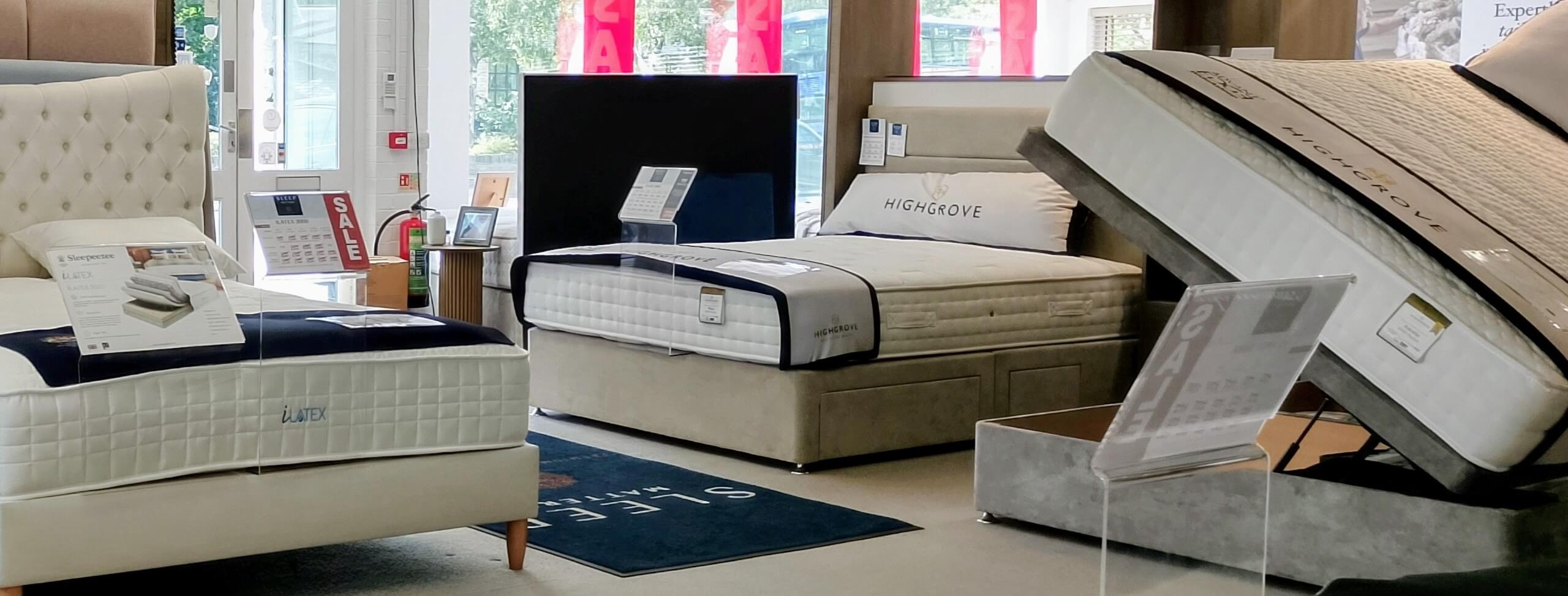 ottoman-beds-display-sleep-matters-bed-shop-huddersfield ottoman bed display at the Sleep Matters bed showroom on Huddersfield Road, Honley.
